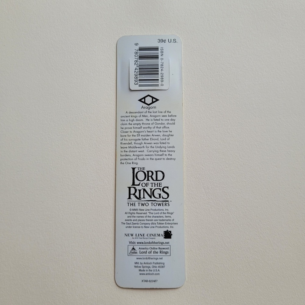Vintage Aragorn Tab Bookmark, 2002 Lord Rings Two Towers, Y2K Movie, XTAB-622477 - Picture 8 of 12